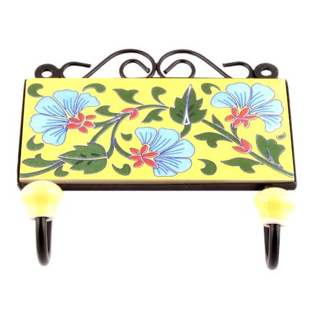 Yellow And Turquoise Leaf Floral Ceramic Tiles Hooks Online